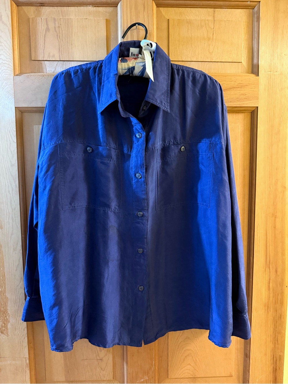 Women’s Bon Magique Blue Silk Button-Front Blouse